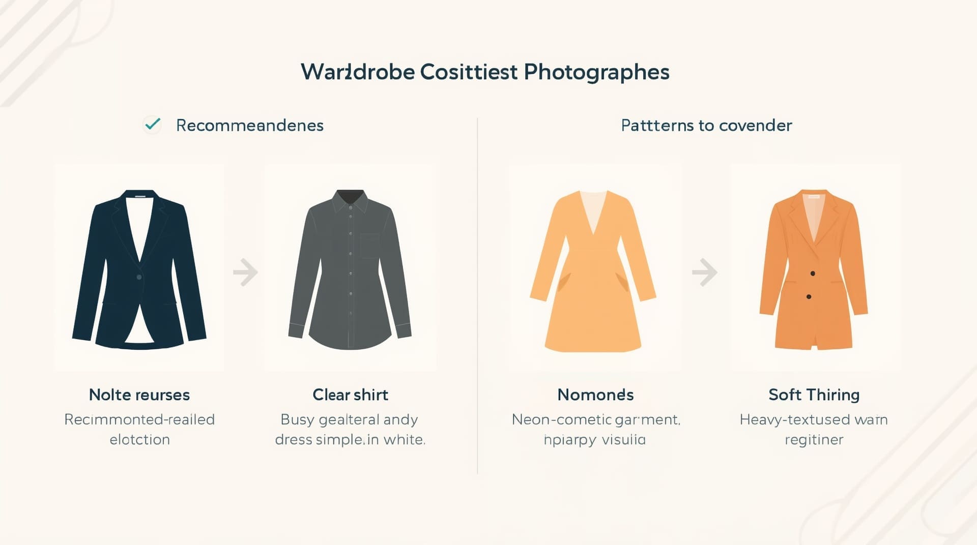Infographic comparing recommended versus unsuitable wardrobe choices for corporate headshots
